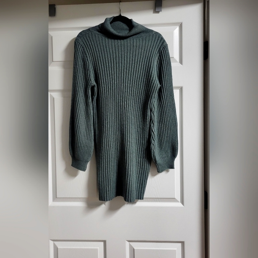 Shein - NWOT - Sage Green Sweater Dress with Balloon Sleeves - Size L